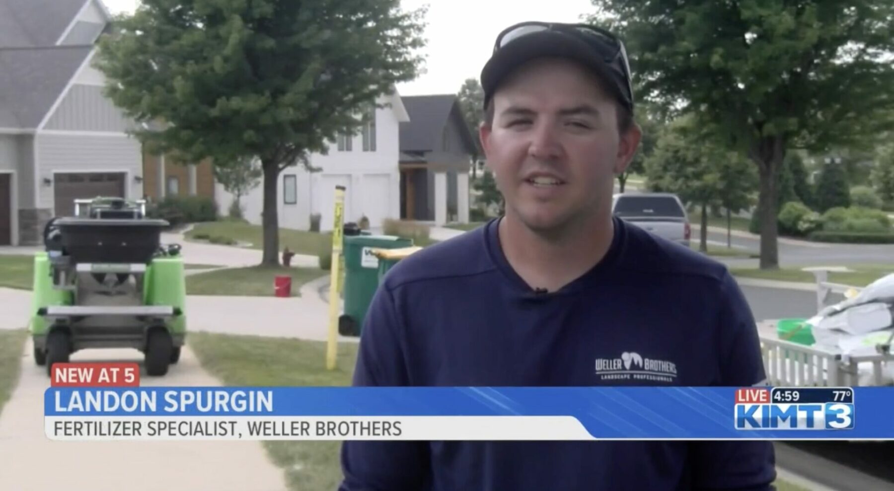 Landon Spurgin, Fertilizer Specialist at Weller Brothers Landscaping in Rochester, MN discussing lawn fungus on KIMT3 News